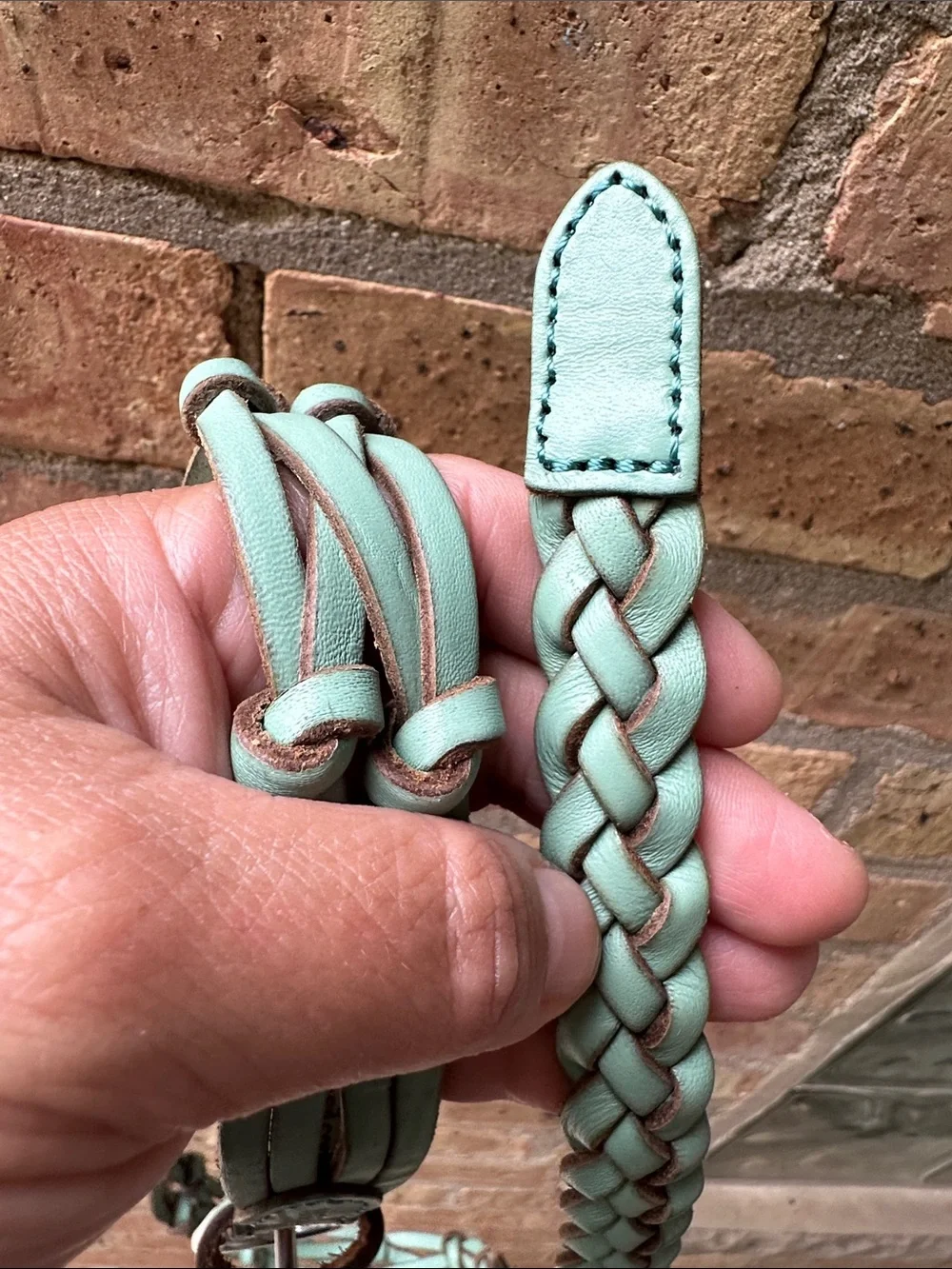 Fossil Braided Leather Belt in Mint Green